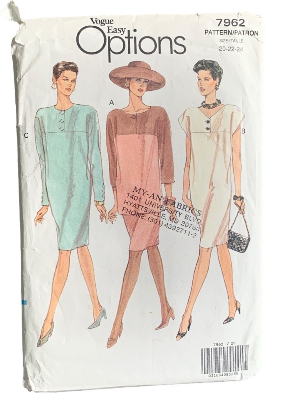 Vogue Easy Options Dress Shirt Skirt Pattern 7962 Size 20-22-24 Uncut